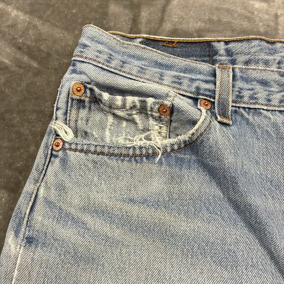 Levis 501xx Button Fly Blue Jean Shorts Womens Sz.35 Blue Button Fly Cut Off - Picture 2 of 9